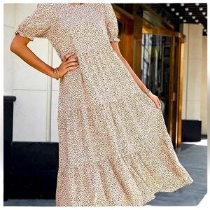 PRETTYGARDEN Small Boho Animal Print Ruffle
Puff Short Sleeve Flowy Midi Dress